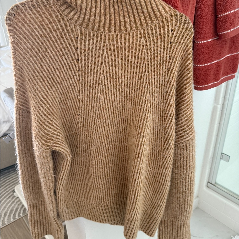 Topshop Camel Ribbed Turtleneck Sweater